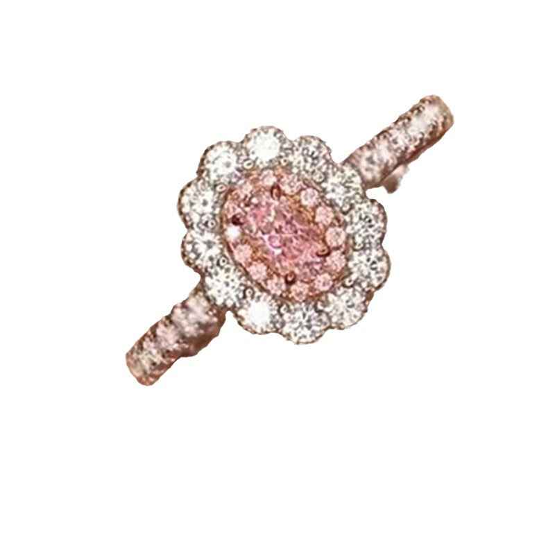 Oval Diamond Flower Ring - Unisex 925 Sterling Silver with Pink or Yellow Diamonds