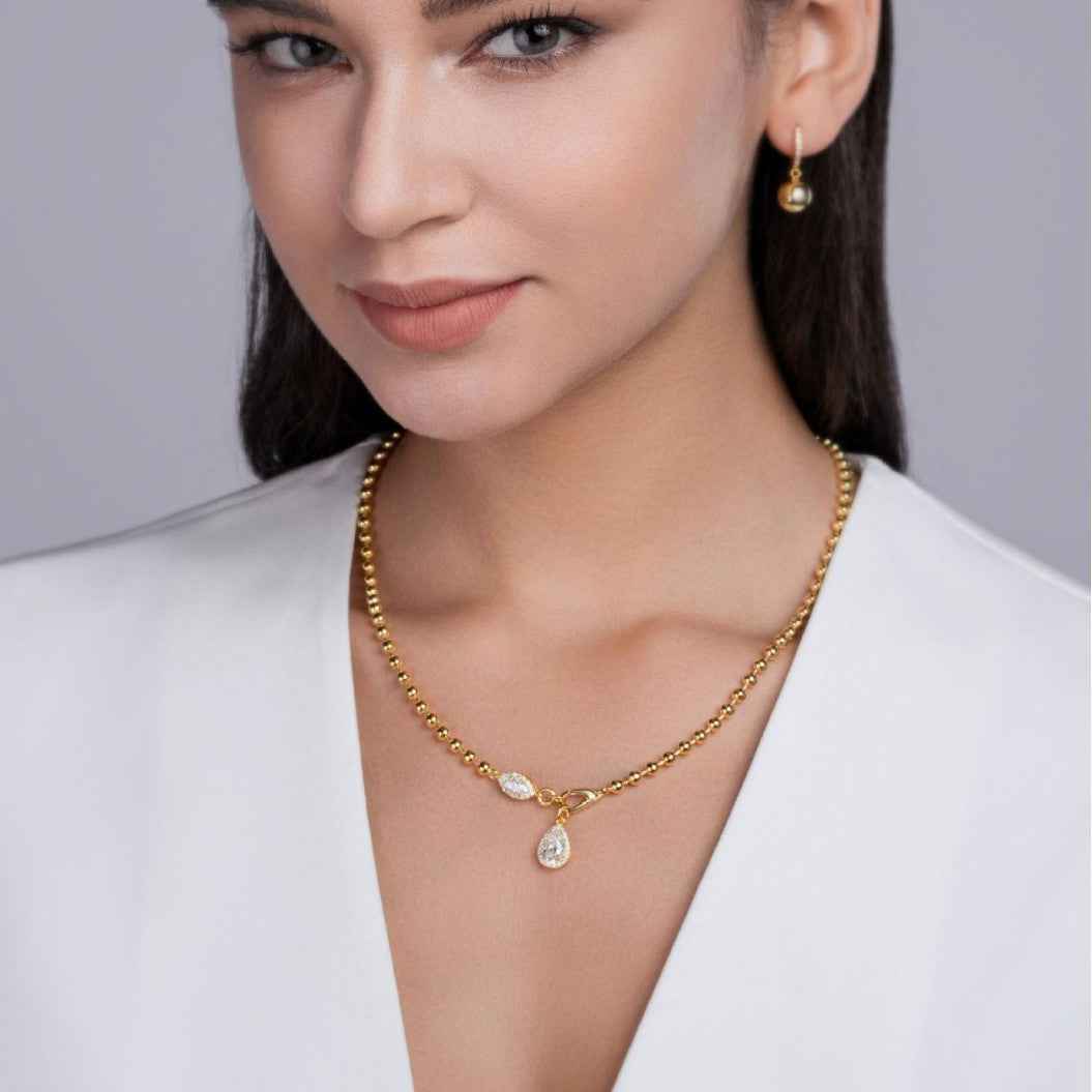 Moissanite Clavicle Necklace - Round Geometric Pendant in 925 Sterling Silver