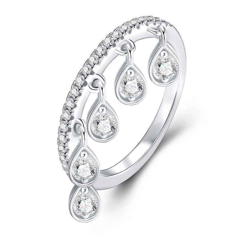 Crown Tassel Moissanite Ring – Creative Fade-Resistant Silver Statement | Women's Fashion OL Personality Jewelry with Moss Agate Stackable Ring Set