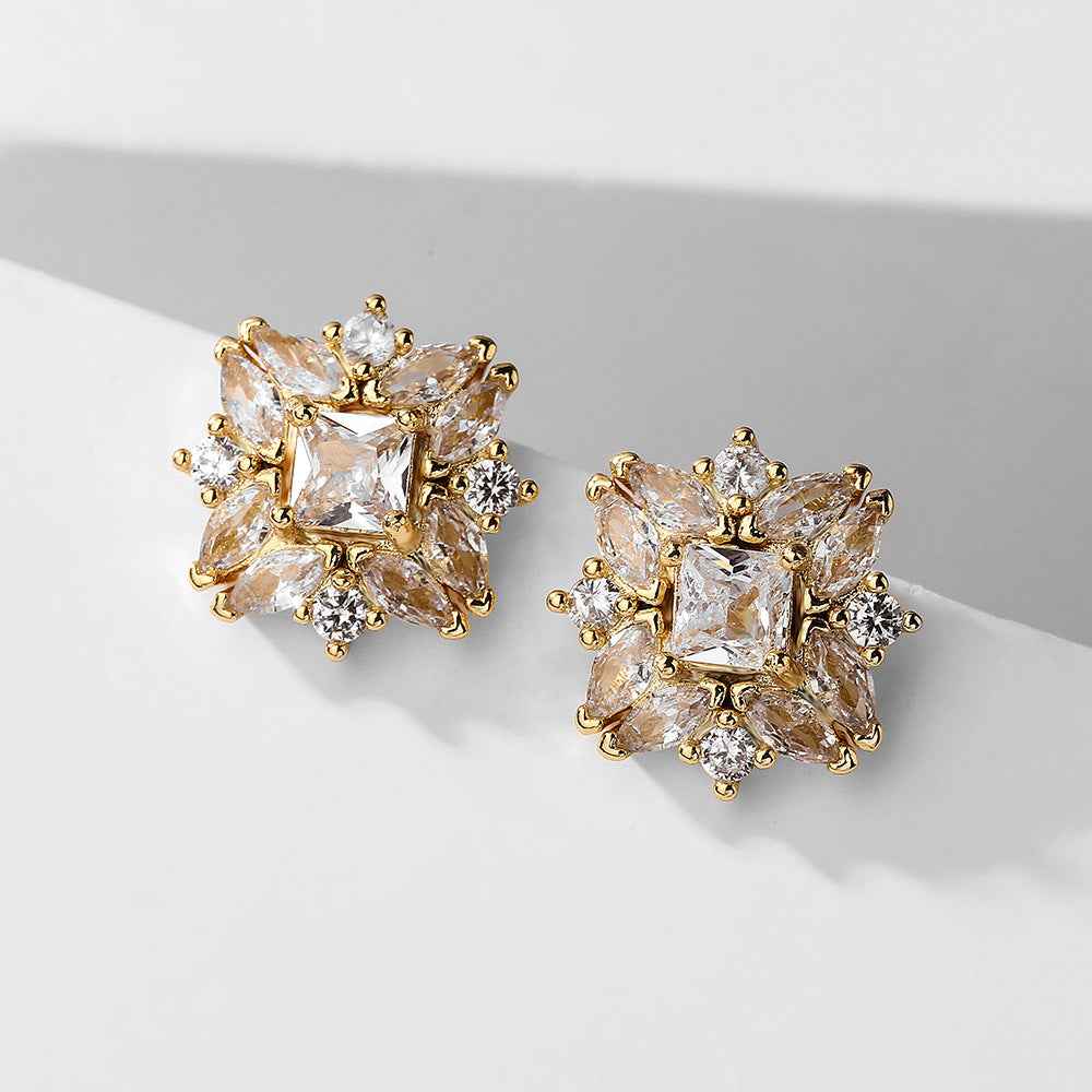 Zircon Diamond-Cut Earrings - Sparkling Cubic Zirconia Gold-Plated Copper Jewelry