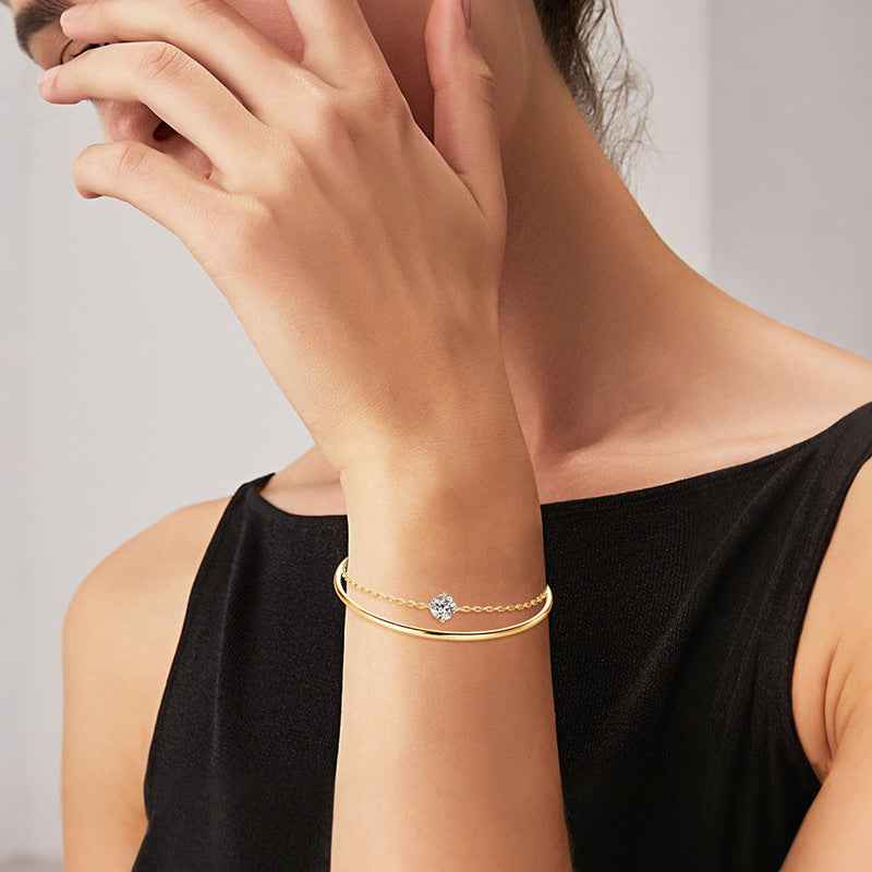 Twin Moissanite Sterling Silver Bracelet - Double Design with K Gold or K Platinum Luxury Finish