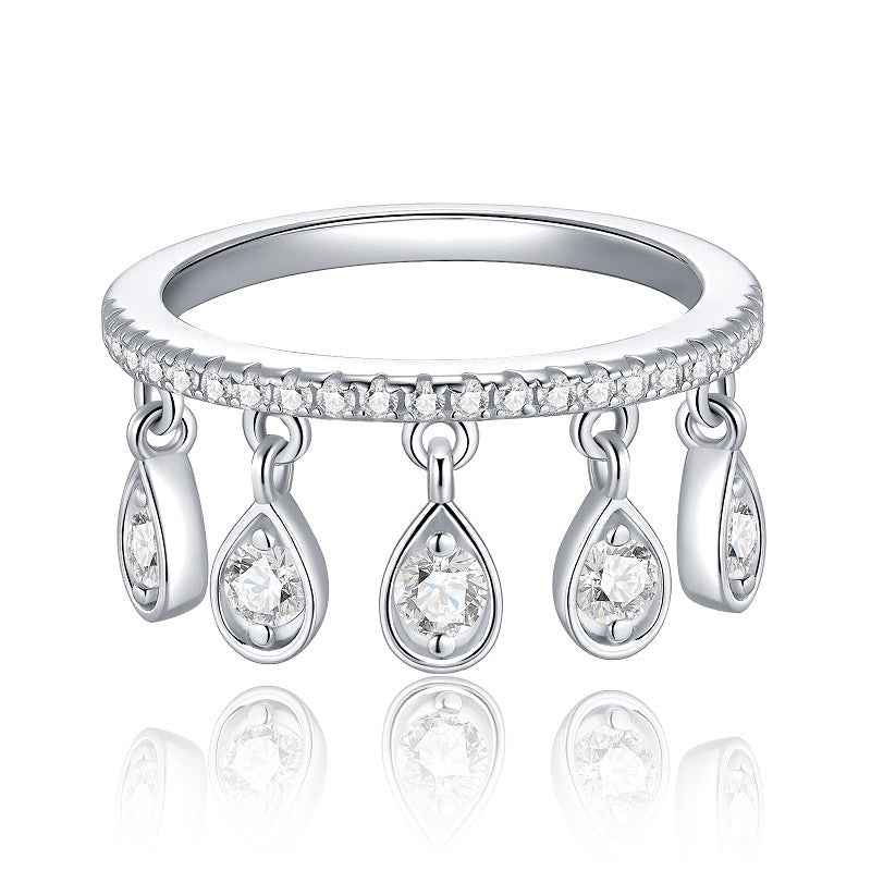 Crown Tassel Moissanite Ring – Creative Fade-Resistant Silver Statement | Women's Fashion OL Personality Jewelry with Moss Agate Stackable Ring Set