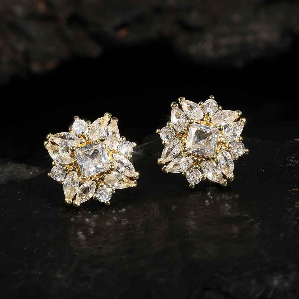 Zircon Diamond-Cut Earrings - Sparkling Cubic Zirconia Gold-Plated Copper Jewelry