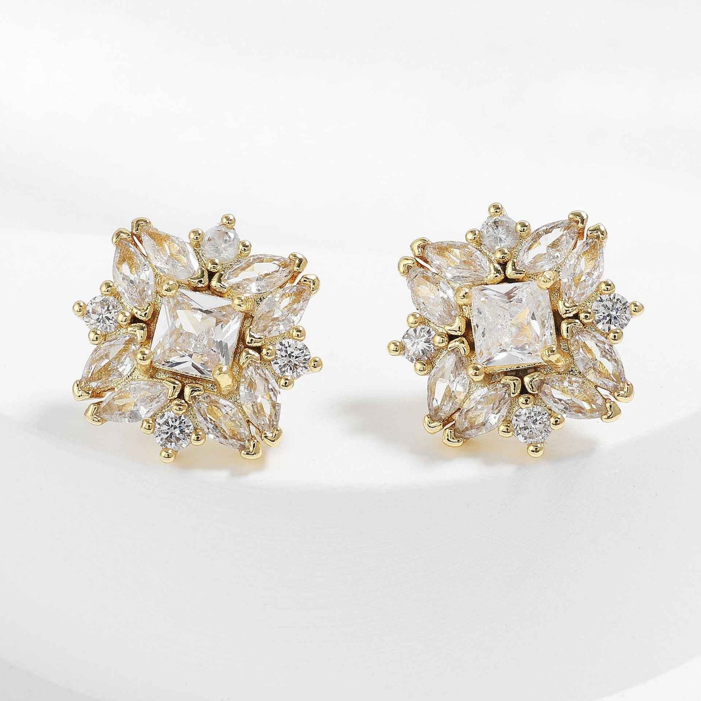 Zircon Diamond-Cut Earrings - Sparkling Cubic Zirconia Gold-Plated Copper Jewelry