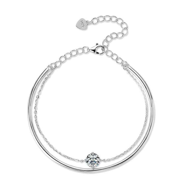Twin Moissanite Sterling Silver Bracelet - Double Design with K Gold or K Platinum Luxury Finish