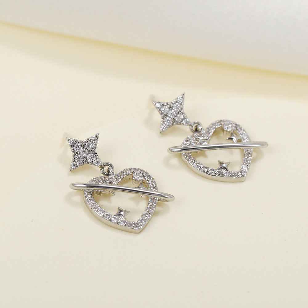 Gold-Plated Heart-Shaped Earrings – Romantic Copper Jewelry with Simulated Gemstones (White Gold Tone)