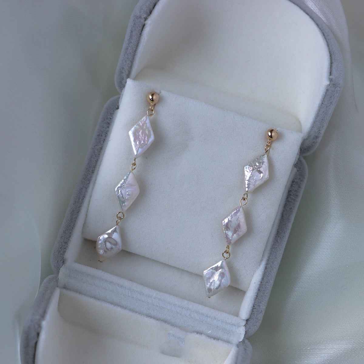 Natural Baroque Pearl Earrings - Statement Rhombus Design, 6cm, Pierced & Non-Pierced Options