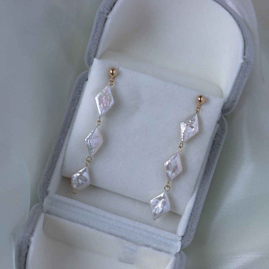Natural Baroque Pearl Earrings - Statement Rhombus Design, 6cm, Pierced & Non-Pierced Options