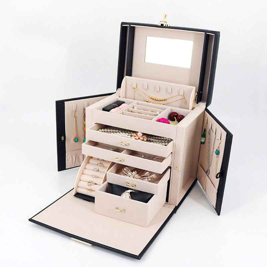 Premium Leather Jewelry Organizer Box for Necklaces, Bracelets & Earrings - Available in Green or Red