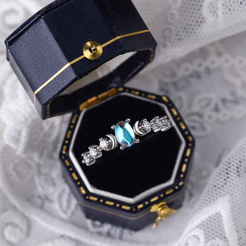 Elegant Moonstone Adjustable Ring in S925 Sterling Silver | Mystical Women's Gemstone Jewelry