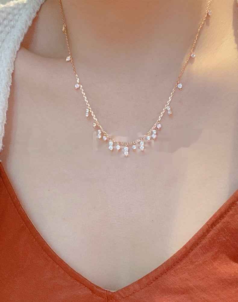 Tassel Pendant Necklace in 925 Sterling Silver, Rose Gold or White Gold Plated with High Carbon Diamond