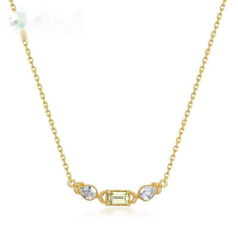Square Peridot Pendant Necklace in Gold-Plated 925 Sterling Silver - Modern Geometric Design