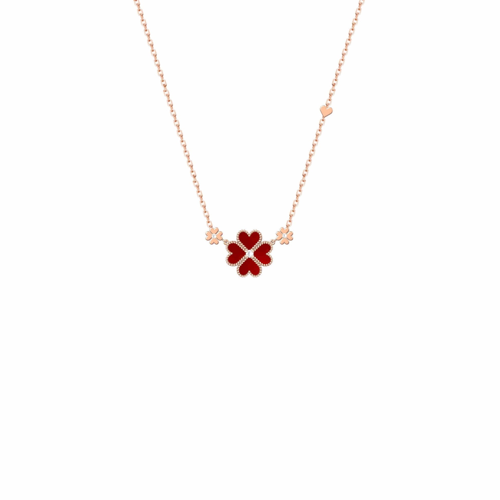 Red Turquoise Clover Necklace – Rose Gold Plated Alloy, Adjustable Cross Chain, Luxury Statement - Eterna