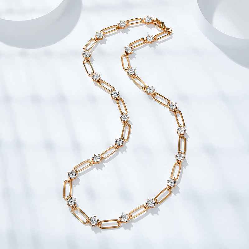 Twin Round Diamond Clavicle Necklace - S925 Sterling Silver with Gold or Silver Finish, Geometric Design