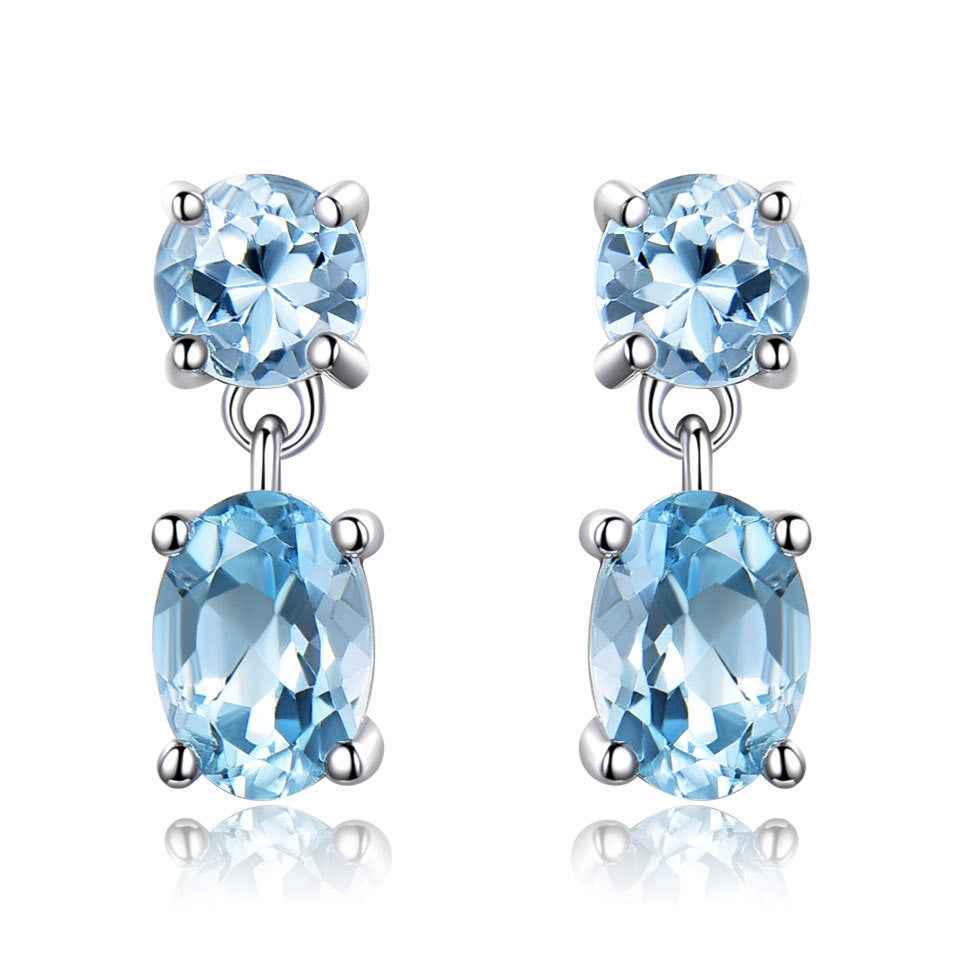 Sapphire Long Drop Earrings – Elegant 925 Sterling Silver with Gem Inlay