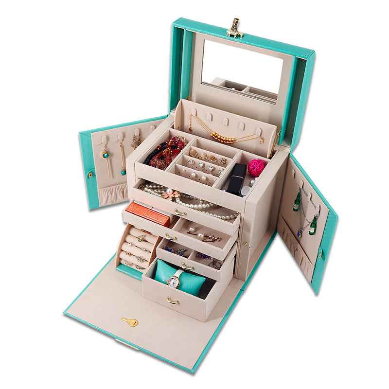 Premium Leather Jewelry Organizer Box for Necklaces, Bracelets & Earrings - Available in Green or Red