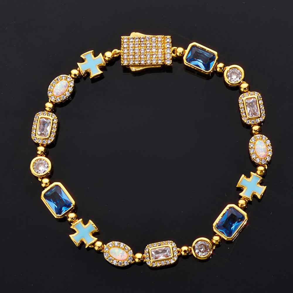 6mm Cross Drop Geometric Bracelet - Unisex Hip-Hop Style in Gold & Platinum Finishes, Available in Multiple Lengths