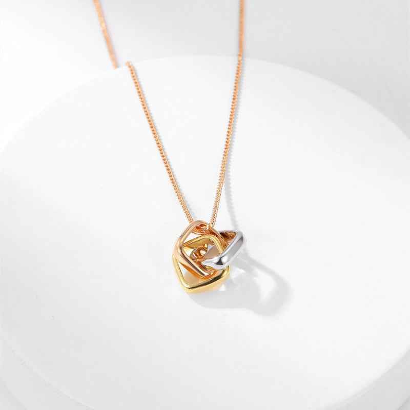 Three-Color Interlocking Ring Necklace - Minimalist Korean Style, Vermeil/Gold-Plated Ball Bead Chain