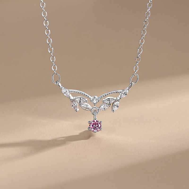 S925 Sterling Silver Necklace with Zirconium Diamond Drop Design