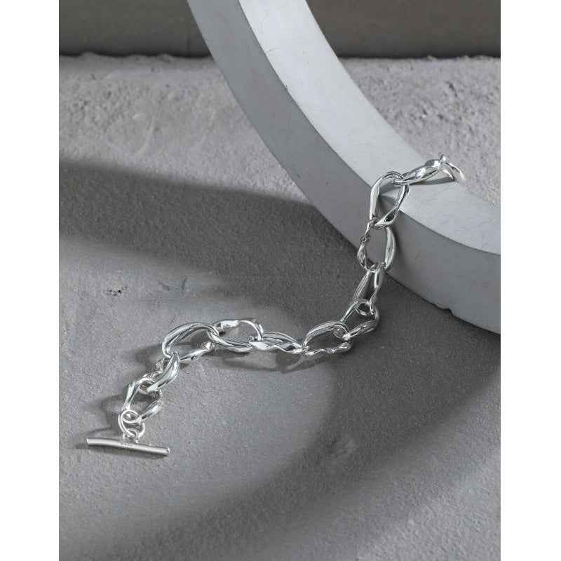 Minimalist Sterling Silver Bracelet - OT Buckle Chain Design with Toggle Clasp