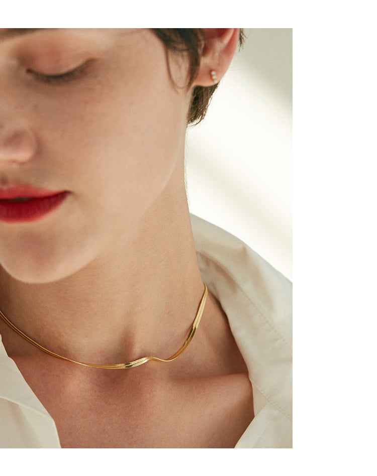 Flat Snake Bone Chain Necklace in S925 Sterling Silver or 18K Gold Plated - Adjustable Niche Design