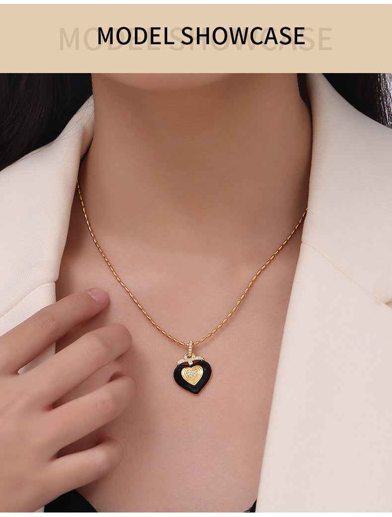 Geometric Love Pendant Necklace - Modern Gold-Plated Titanium Steel Clavicle Chain for Elegant Style