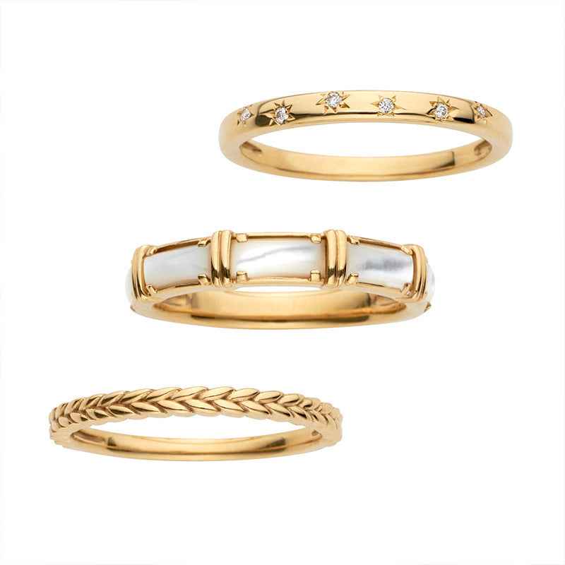 Light Luxury Silver Butterfly Ring 925 Silver Shell Star Index Finger Zircon Three-Piece Set