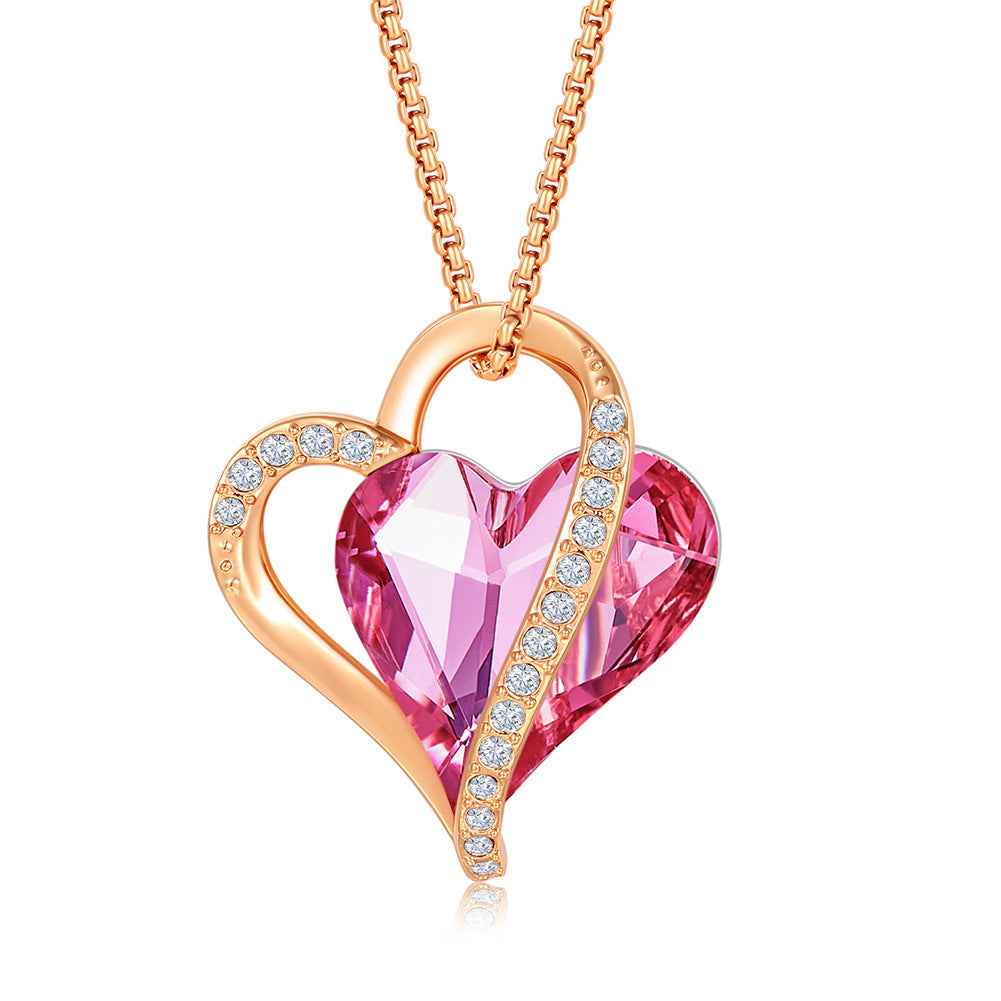 High-End Crystal Pendant Necklace - Bold Statement Jewelry in Plated Copper, Available in Red or Rose
