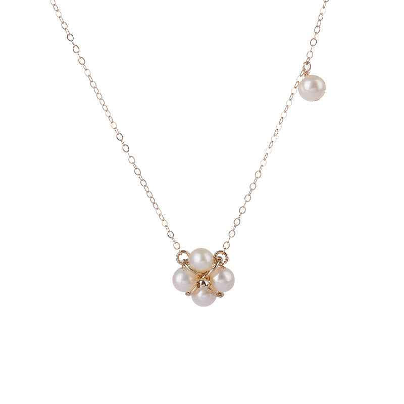 Natural Freshwater Pearl Necklace with 14K Gold-Plated Clover and Mother of Pearl Pendant, Adjustable Length