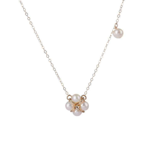 Natural Freshwater Pearl Necklace with 14K Gold-Plated Clover and Mother of Pearl Pendant, Adjustable Length