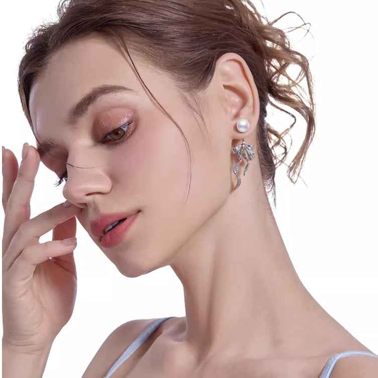 Ribbon Bowknot Earrings - Stylish Silver or Gold-Plated Alloy in Blue or Silvery