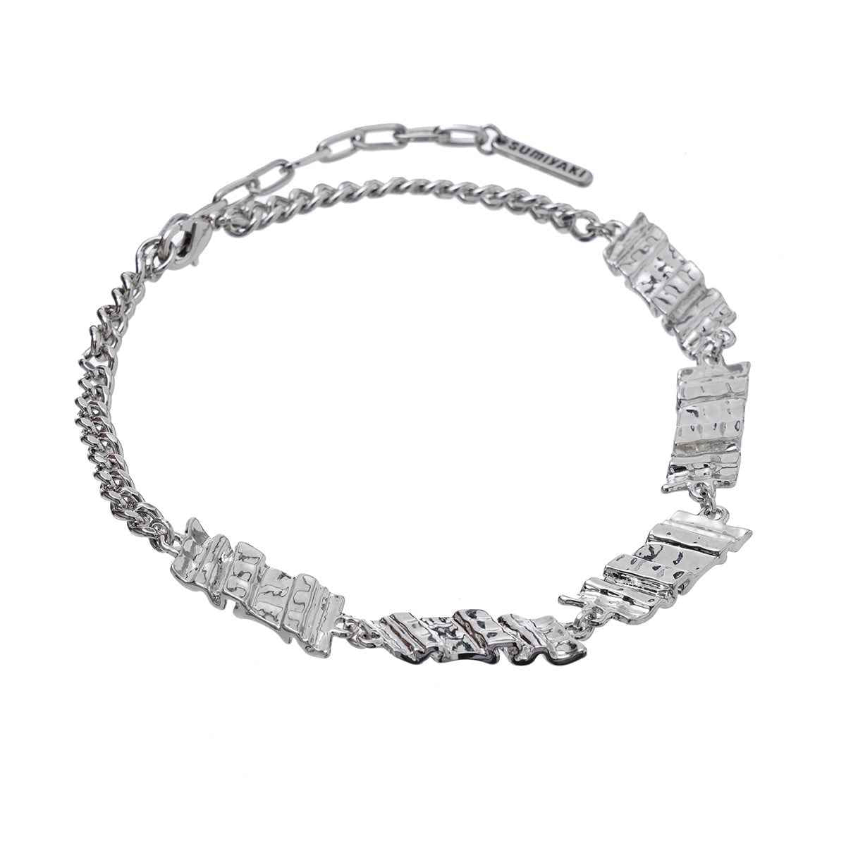 Unisex Plate Nail Bar Necklace - Gold-Plated Copper Minimalist Clavicle Chain in Silver Finish