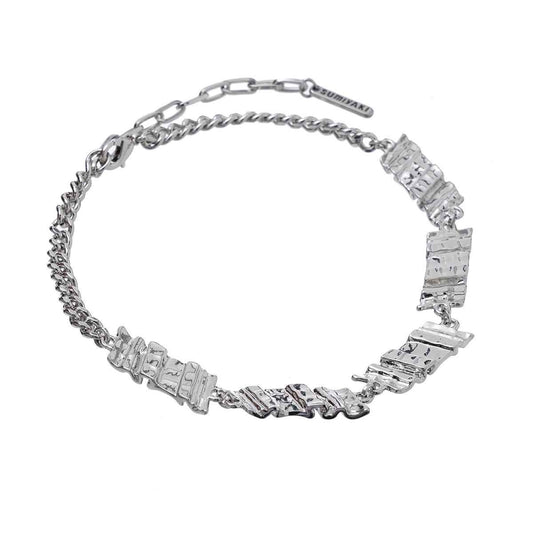 Unisex Plate Nail Bar Necklace - Gold-Plated Copper Minimalist Clavicle Chain in Silver Finish