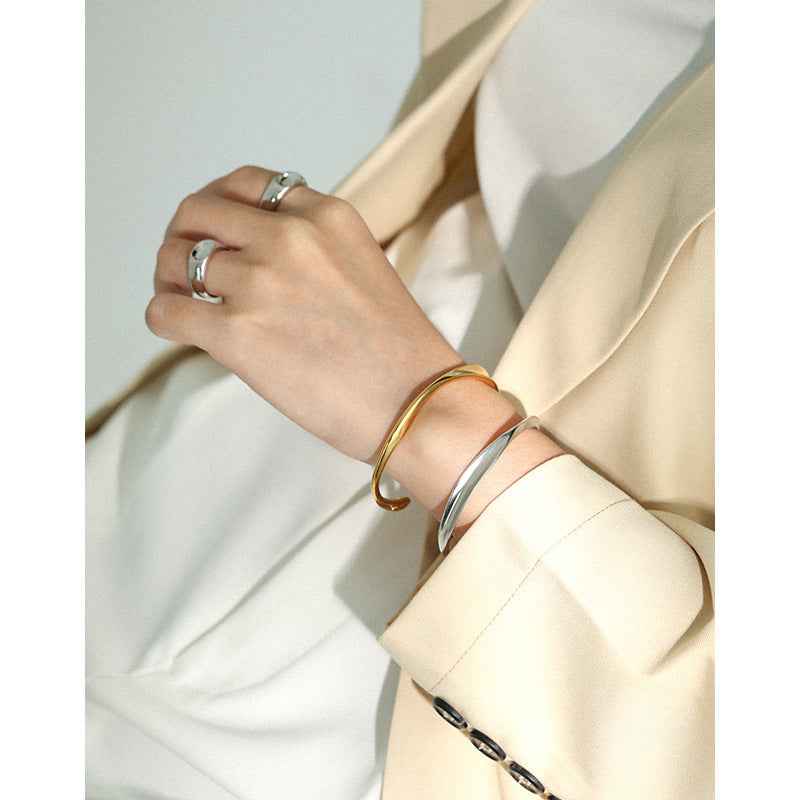 Irregular Sterling Silver Bracelet – Instagram-Inspired with 18K Gold or White Gold Finish