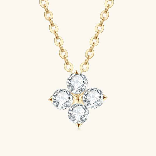 Four-Leaf Clover Moissanite Necklace - S925 Sterling Silver with Gold or White Finish, 0.4ct