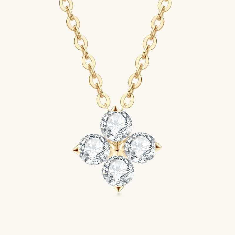 Four-Leaf Clover Moissanite Necklace - S925 Sterling Silver with Gold or White Finish, 0.4ct