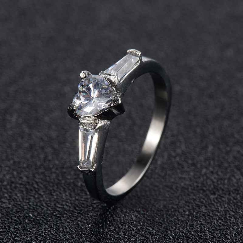 Heart-Shaped Diamond Accent Ring in Stainless Titanium Steel with Platinum Inlay | Women's Sparkling Jewelry for European & American Styles