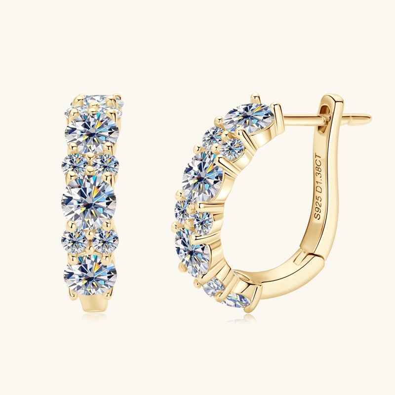 Moissanite Drop Earrings – Modern U-Shaped Design in Gold or White Finish, 1.38ct Total
