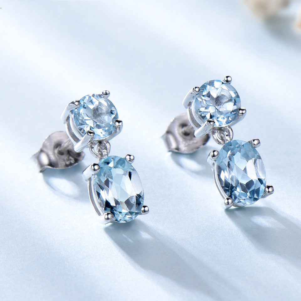 Sapphire Long Drop Earrings – Elegant 925 Sterling Silver with Gem Inlay