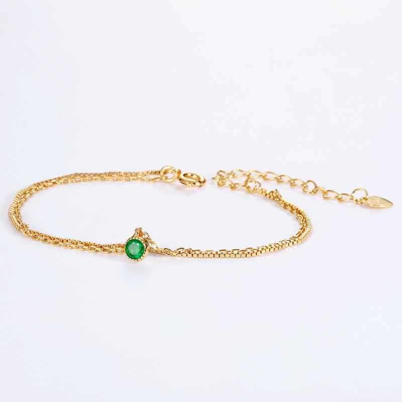 Two-Layer Sterling Silver Bracelet with Natural Emerald – Elegant Gold-Plated Geometric Design