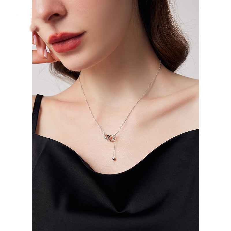 Women's Sterling Silver Double Ring Necklace in 999 Sterling Silver
