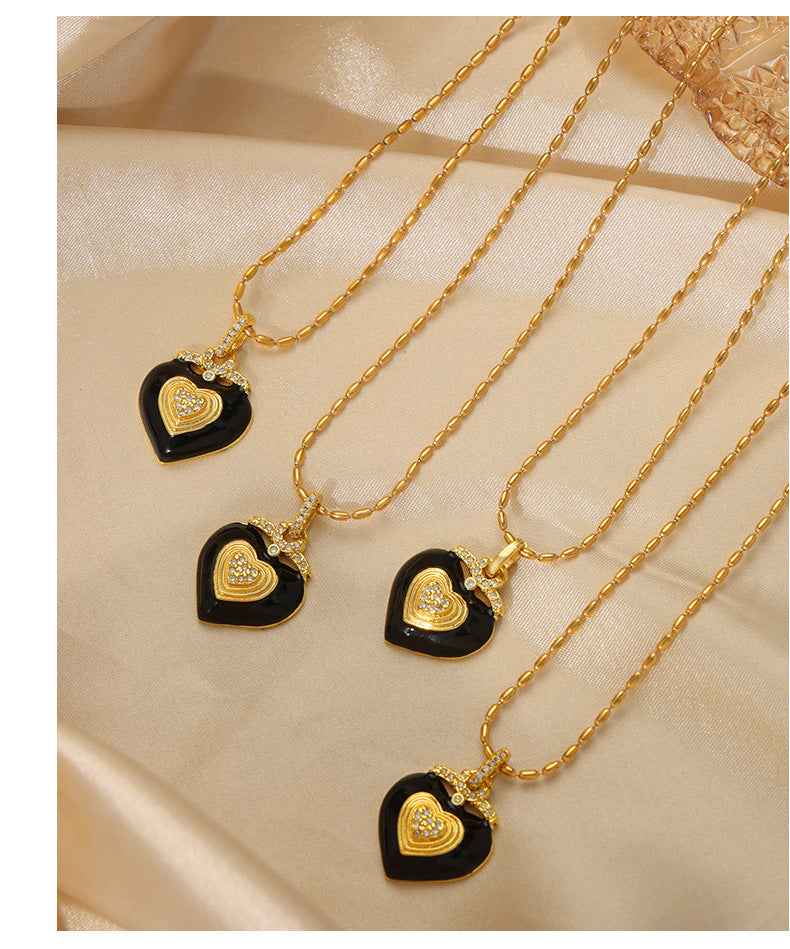 Geometric Love Pendant Necklace - Modern Gold-Plated Titanium Steel Clavicle Chain for Elegant Style