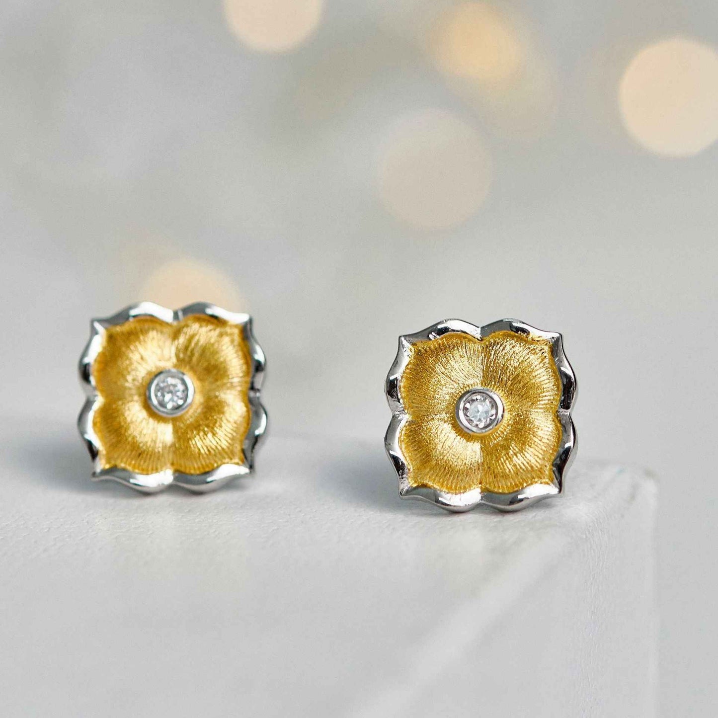 Two-Tone Flower Earrings with Brushed Finish