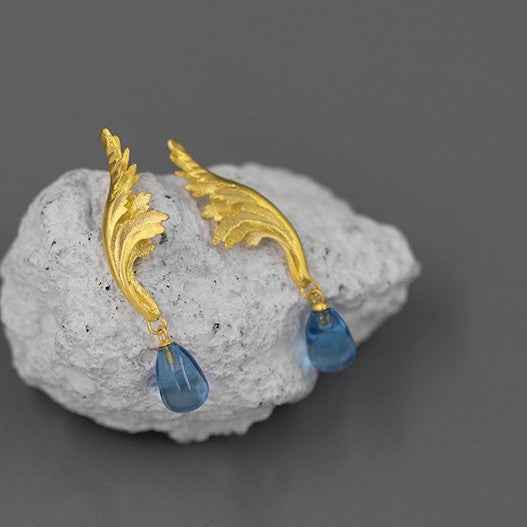 Greek Embossed Ranunculus Earrings - Sterling Silver with Gemstones and Gold-Plated Ear Clips