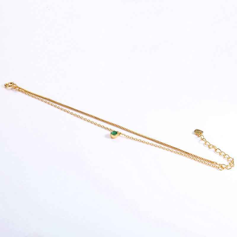 Two-Layer Sterling Silver Bracelet with Natural Emerald – Elegant Gold-Plated Geometric Design