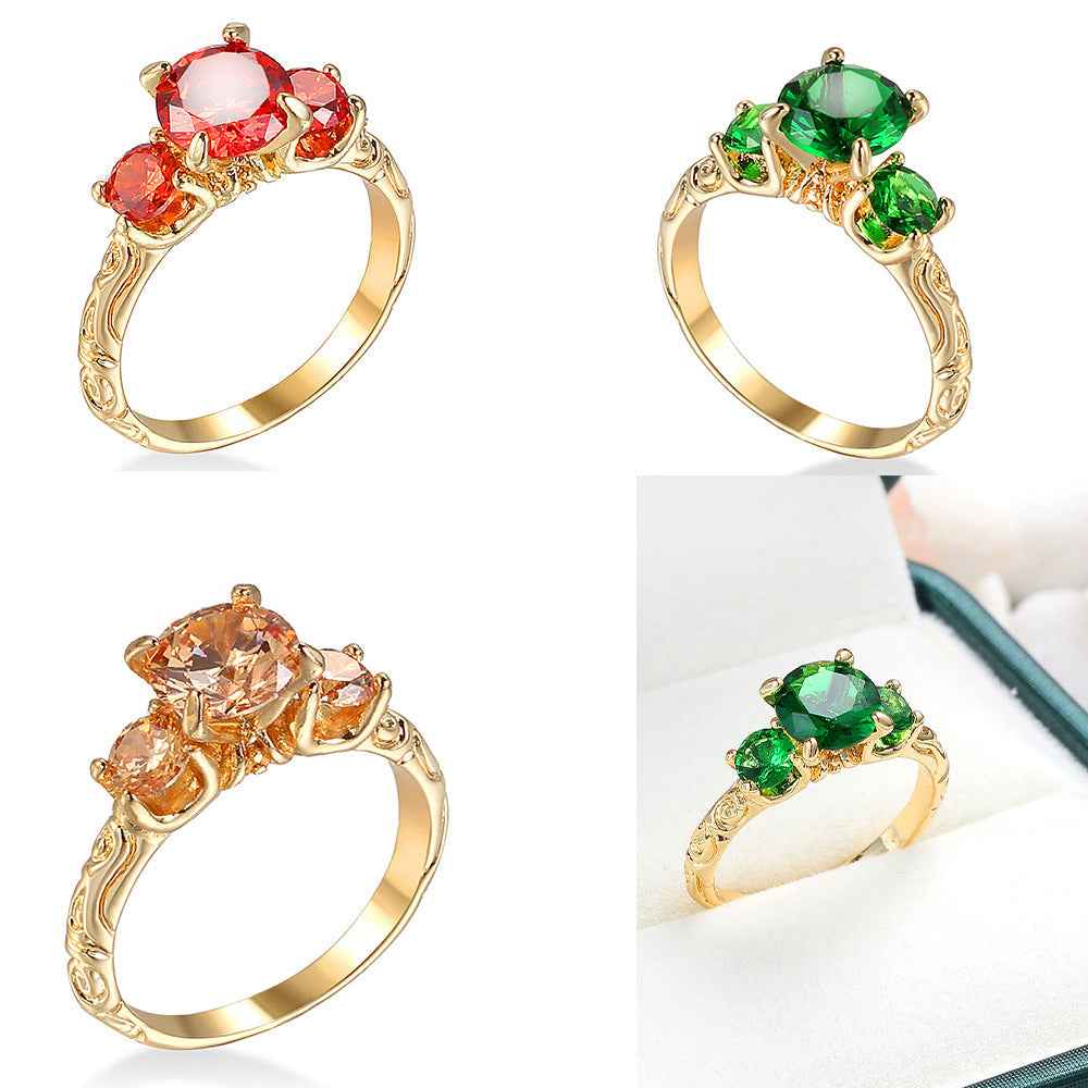 Gold-Plated Geometric Ring – Colorful Statement Jewelry for Women (Sizes 6–10)