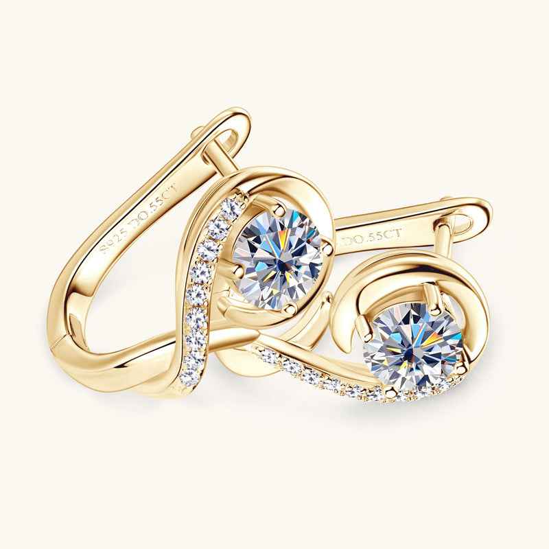 Round Moissanite Stud Earrings - 0.55ct Total in Sterling Silver with Gold or Silver Finish, Classic European Style