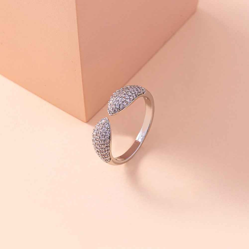 Adjustable Zircon Serpentine Ring - European and American Cross-Border Explosion Model, Bright Micro-Inlaid Copper Jewelry for Versatile Style
