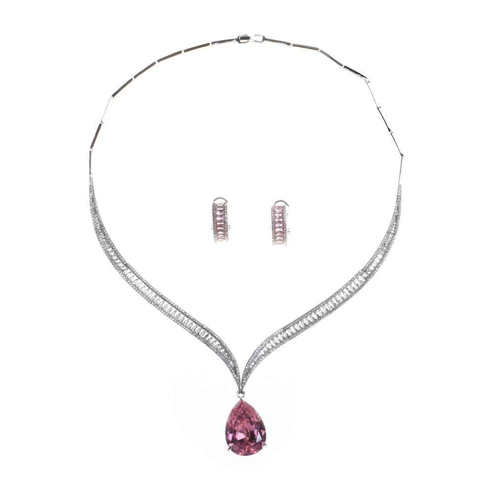 Pear Cut Zircon Necklace Set: Elegant Statement Necklace & Earring Set