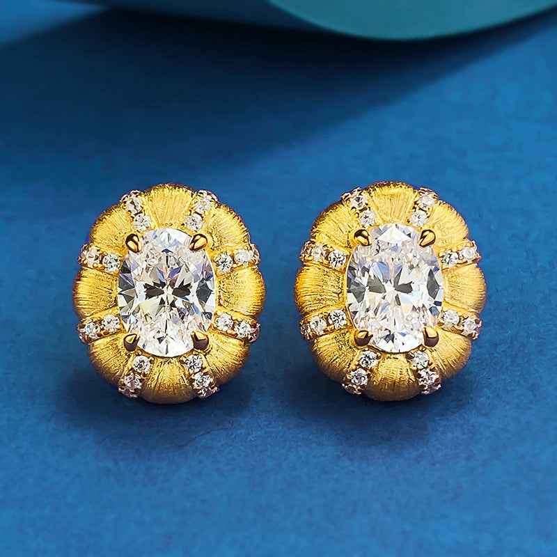 Italian Brushed Gold Stud Earrings - Unisex 925 Sterling Silver with Matte Luxury Finish